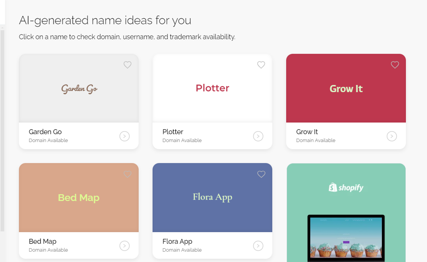 Screenshot of Namify Tech to help create app names. 