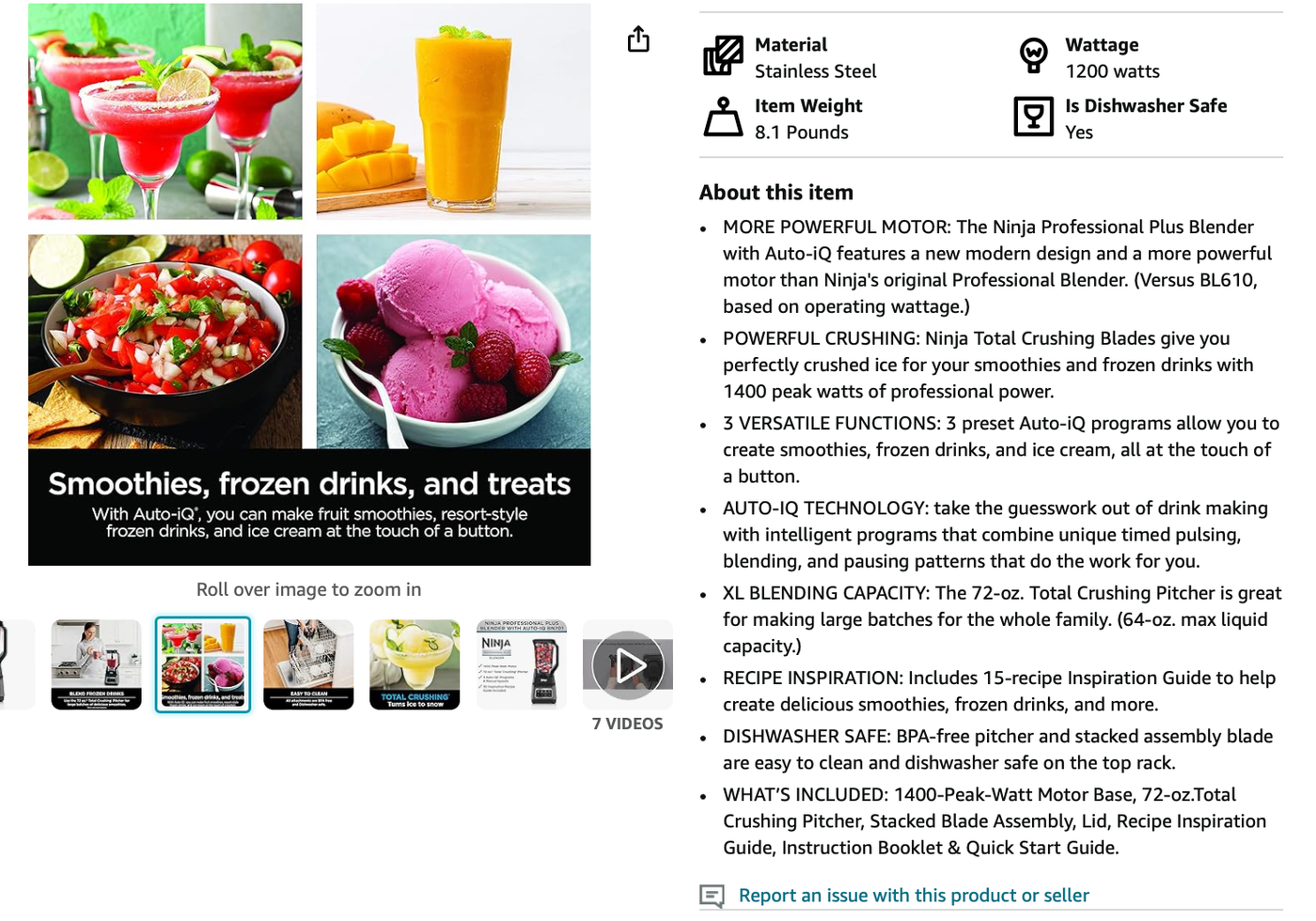 a screenshot of a user looking at different product description for a smoothie maker / blender