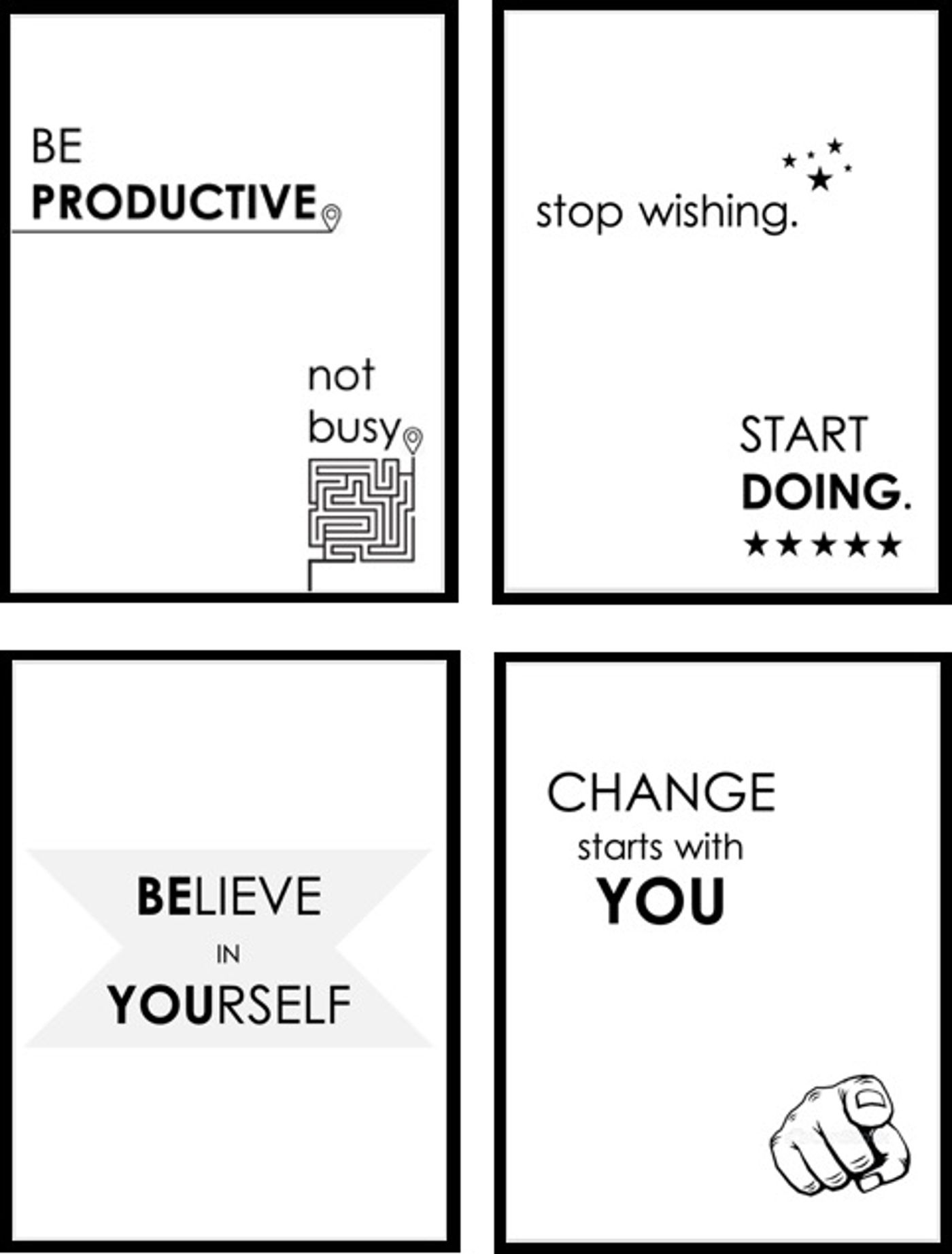 Option A: four framed motivational typography prints