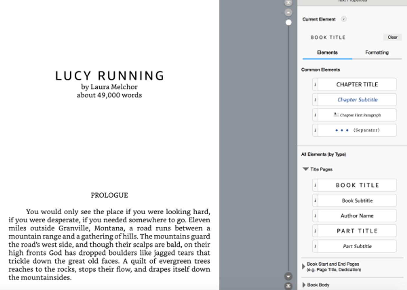 Kindle Create book title page for Lucy Running