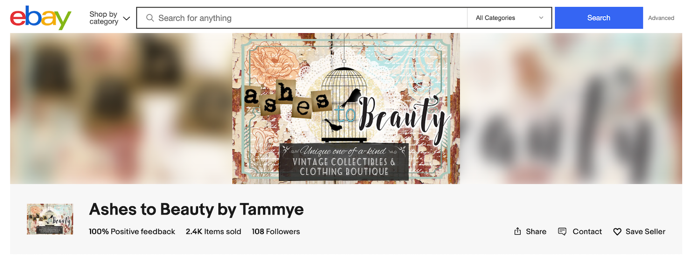 An eBay seller's profile photo for the seller Ashes to Beauty by Tammye.