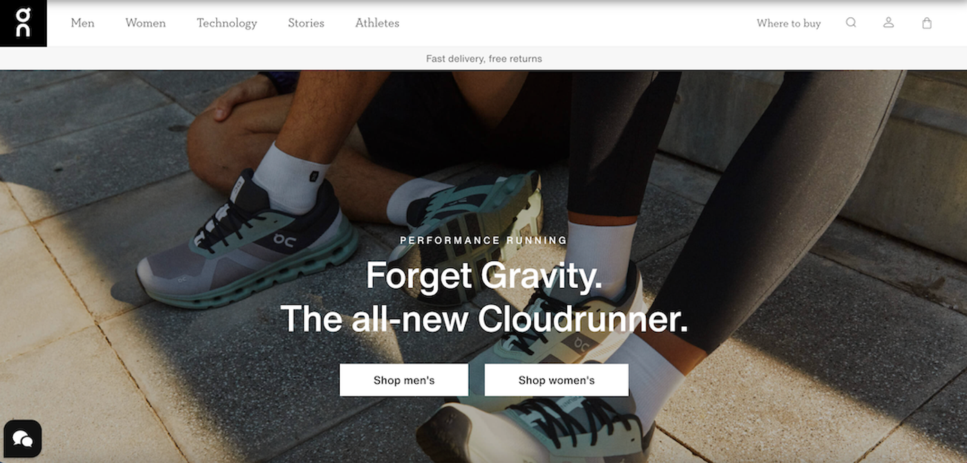 On Shoes homepage