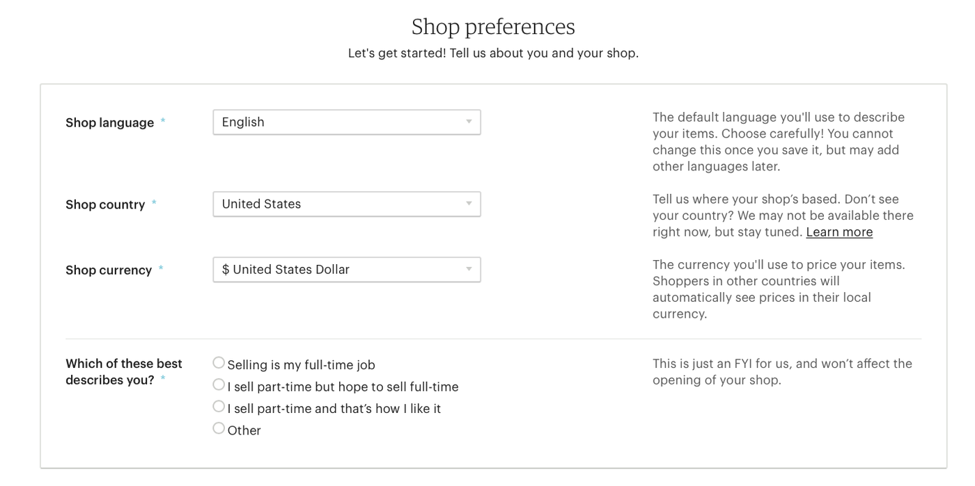 Image of Etsy shop setup 