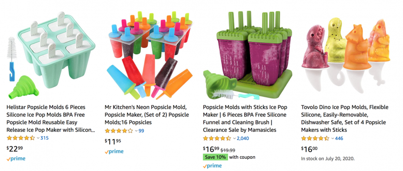 Amazon search results for popsicle molds