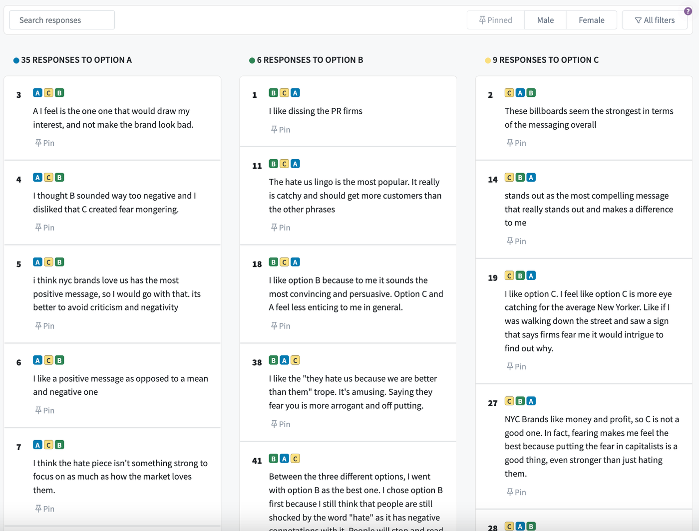 screenshots of poll comments for PickFu poll testing billboard ad designs