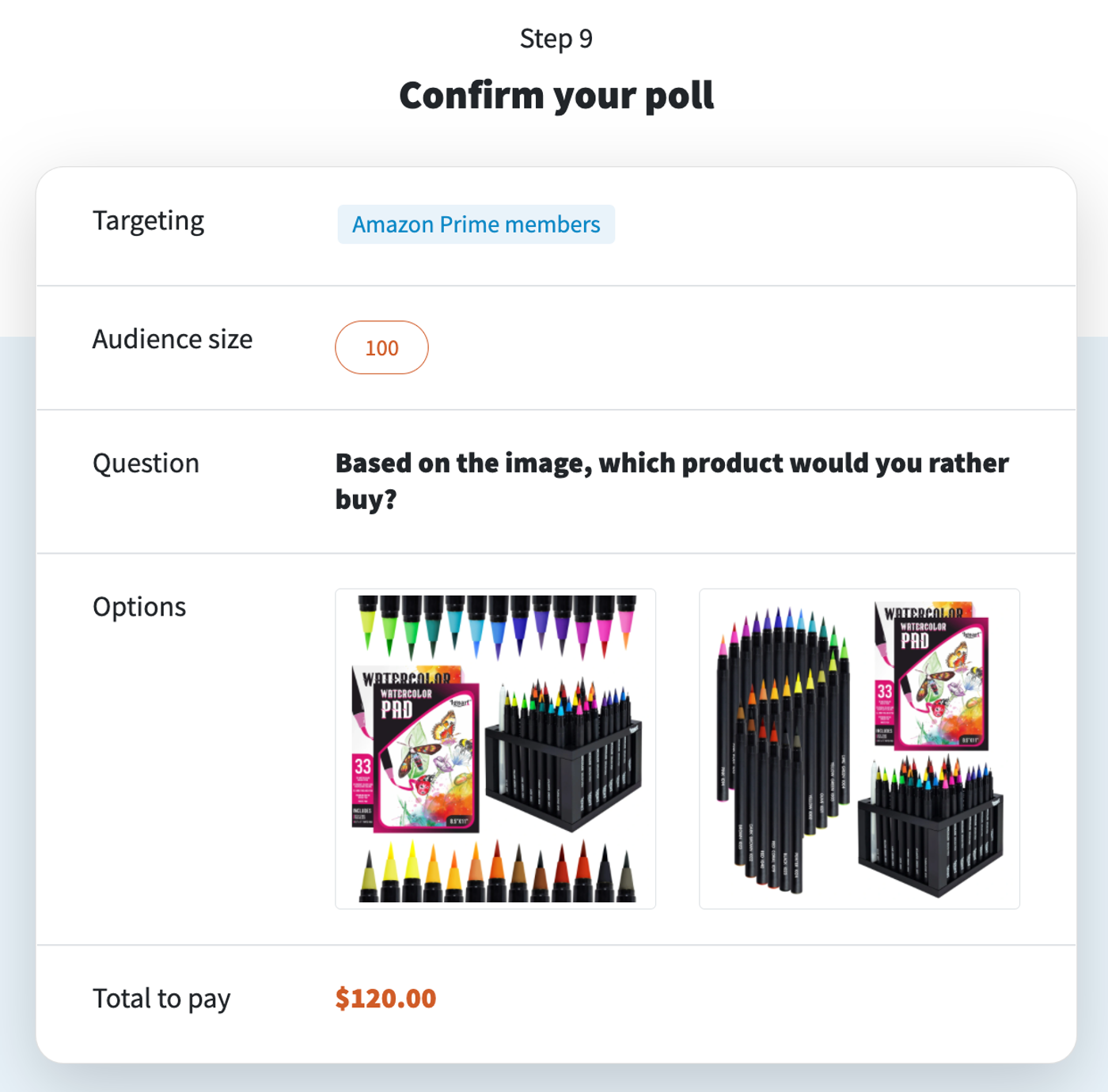 PickFu sample poll: confirm your poll screen