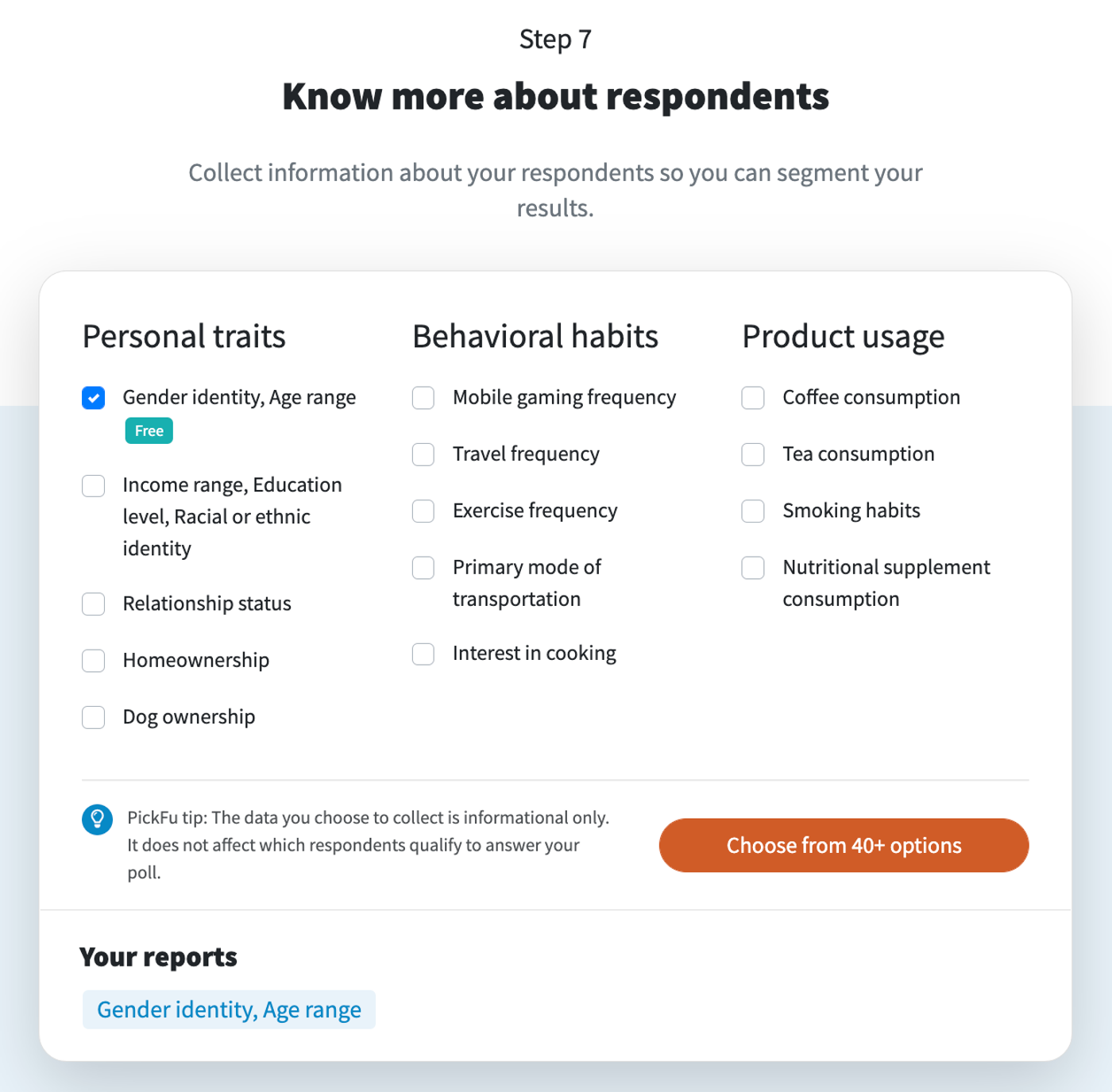 PickFu poll builder: audience targeting screen