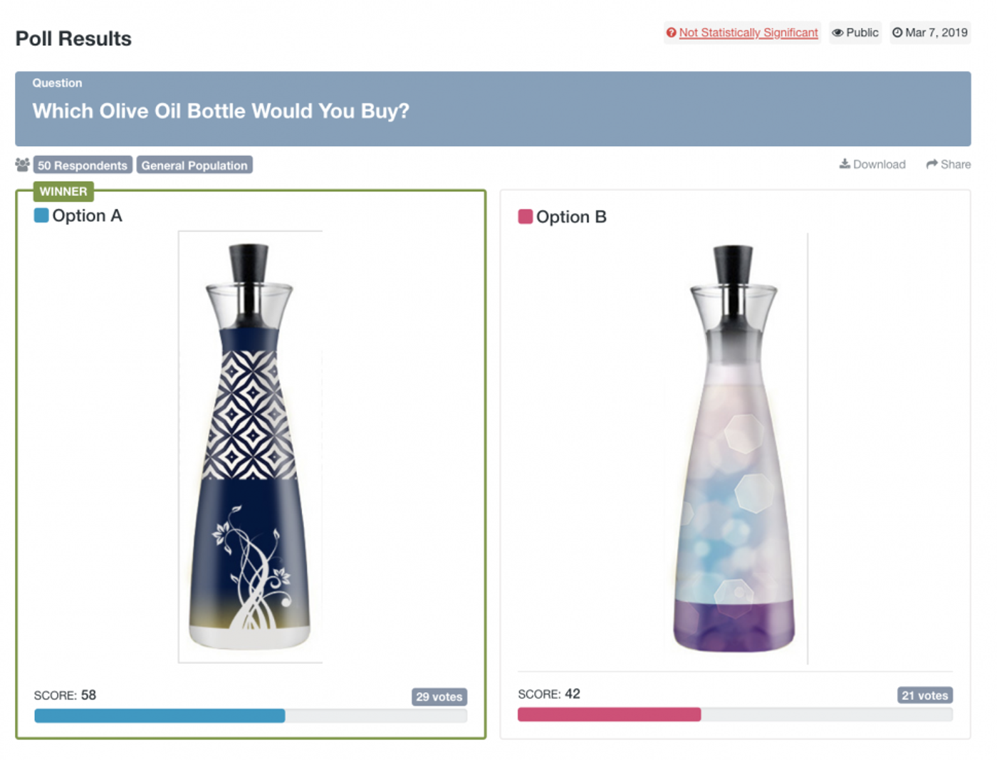 Screenshot of PickFu split test poll