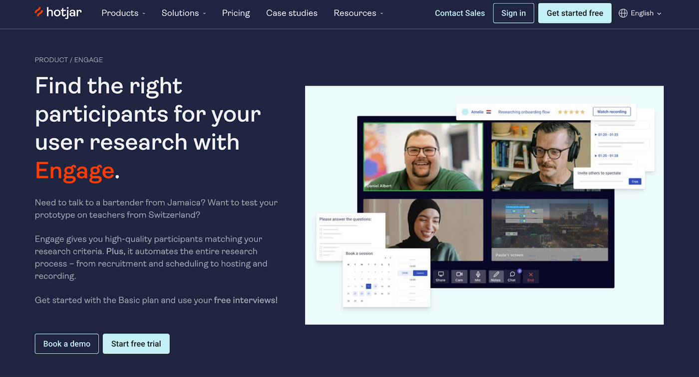 Screenshot of HotJar engage homepage