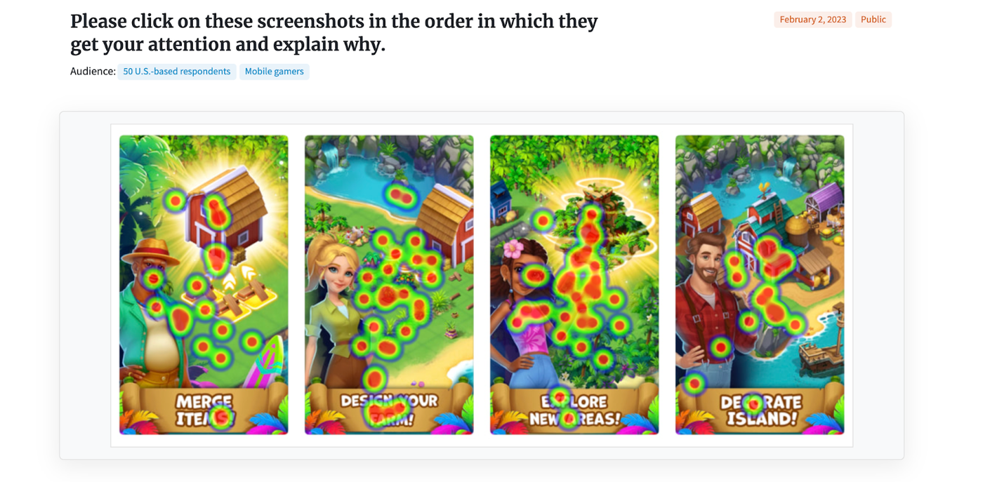 Clickmap / heatmap for different app games
