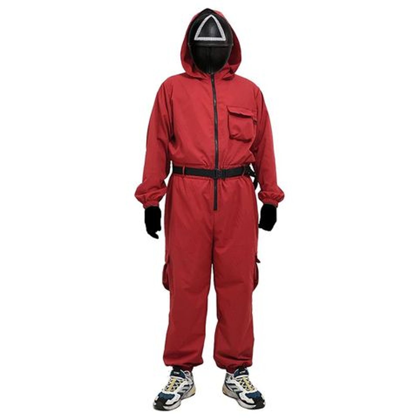 Option A: red Squid Game guard jumpsuit costume