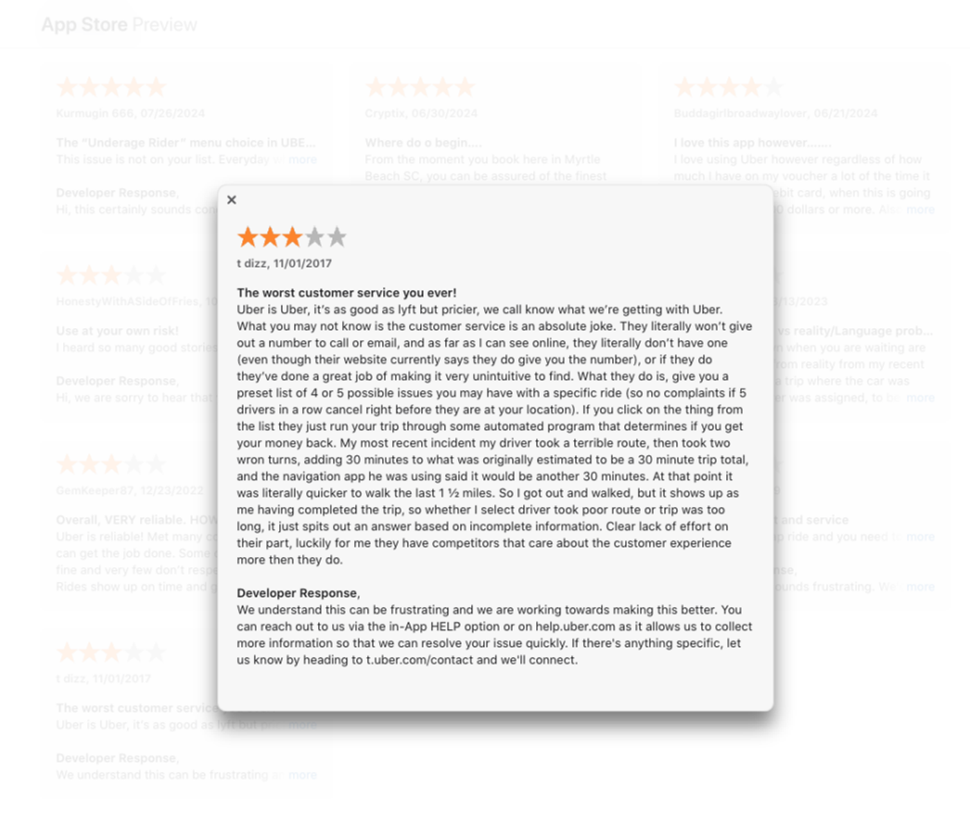 Uber app rating review