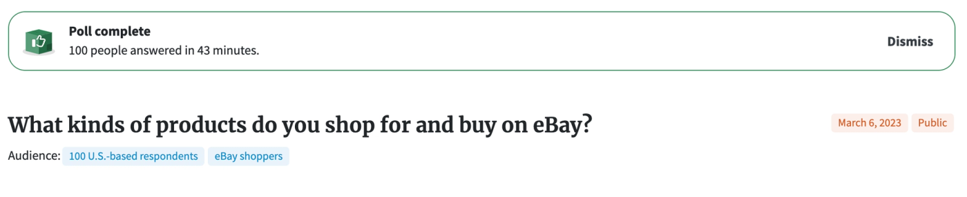 PickFu poll asking 100 eBay shoppers what they shop for and buy on eBay