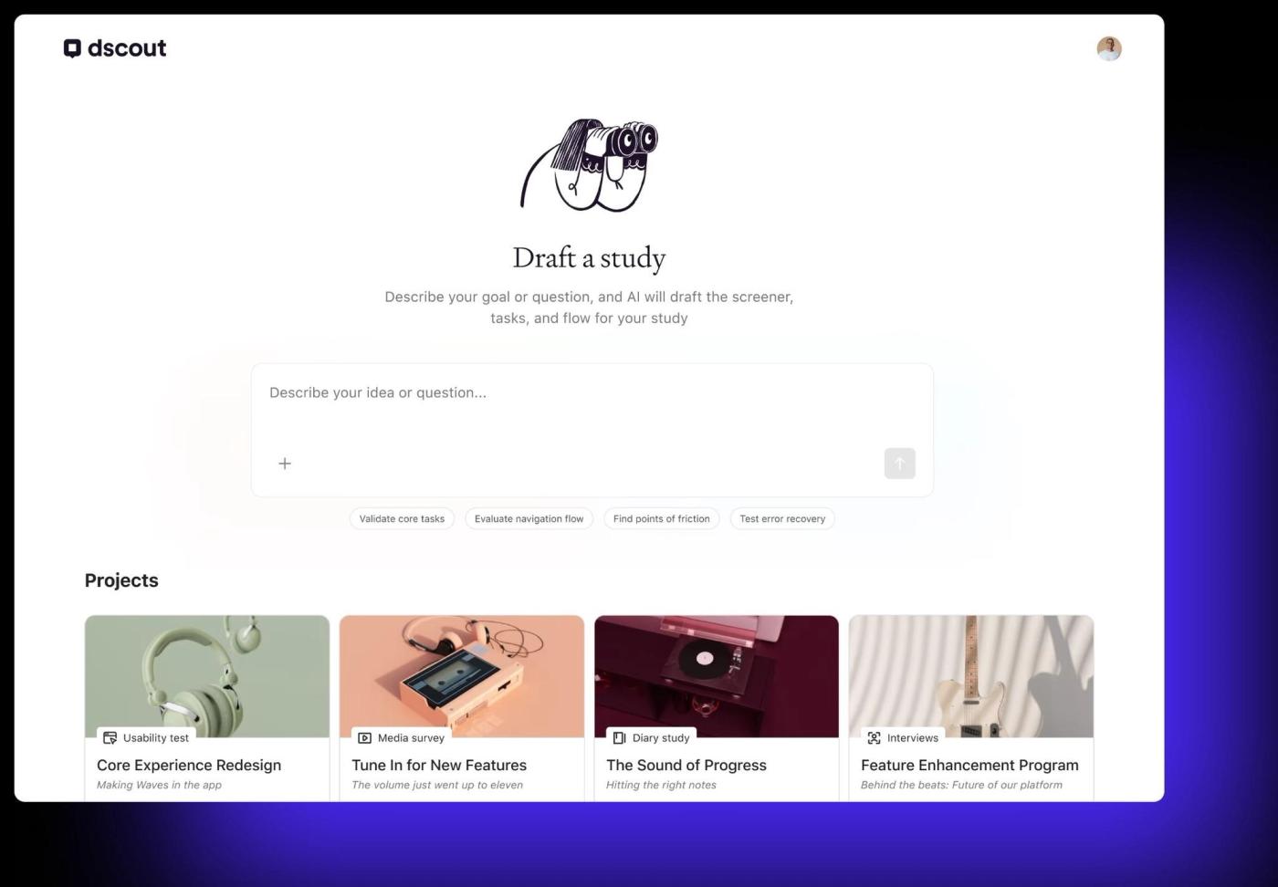 Dscout diary and contextual research homepage