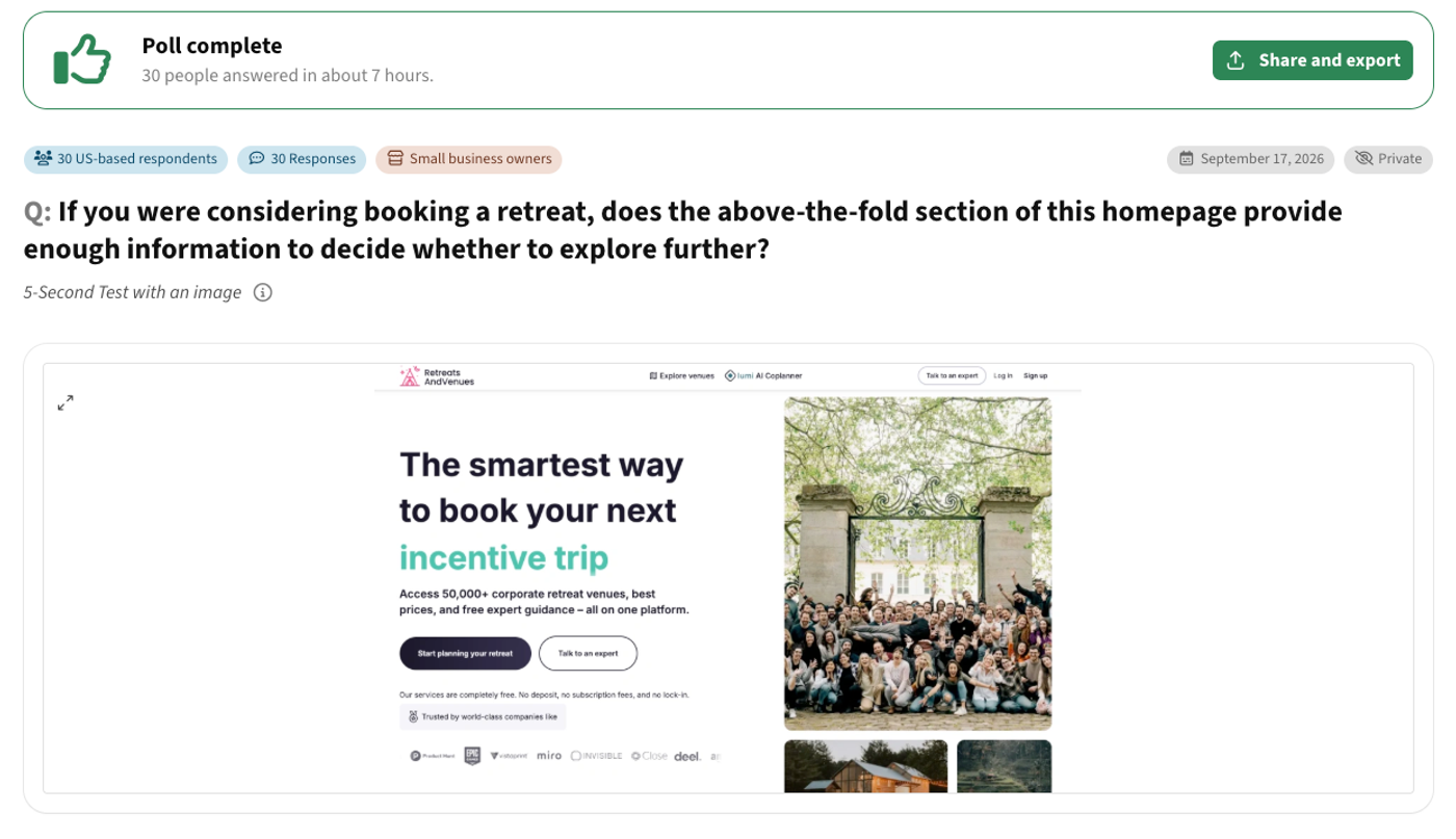 Q: If you were considering booking a retreat, does the above-the-fold section of this homepage provide enough information to decide whether to explore further?