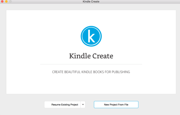 Kindle Create start screen