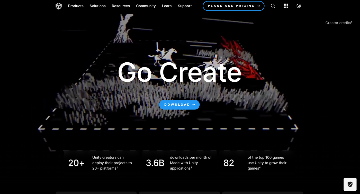 Screenshot of Unity desktop website