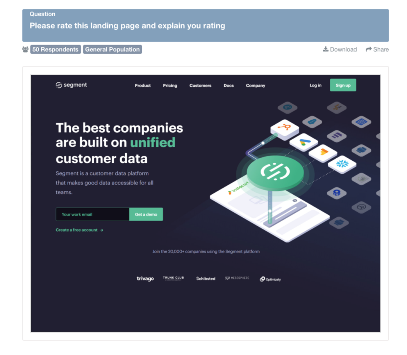 How to conduct e-commerce website testing: Screenshot of company's landing page poll
