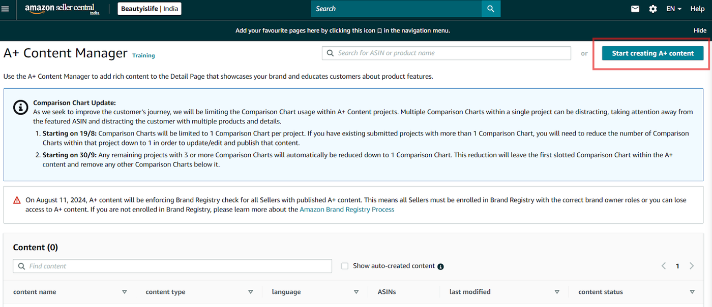 A+ content manager description in brandservices portal