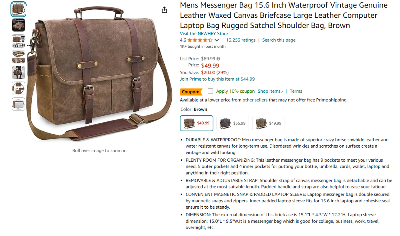 Mens messenger bag, waterpoof vintage genuine. 