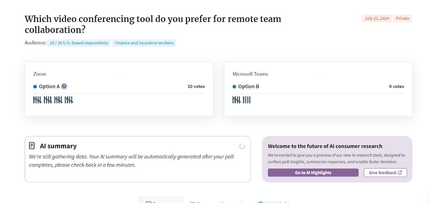 Poll showing more than double the amount of people liking Zoom over Microsoft teams