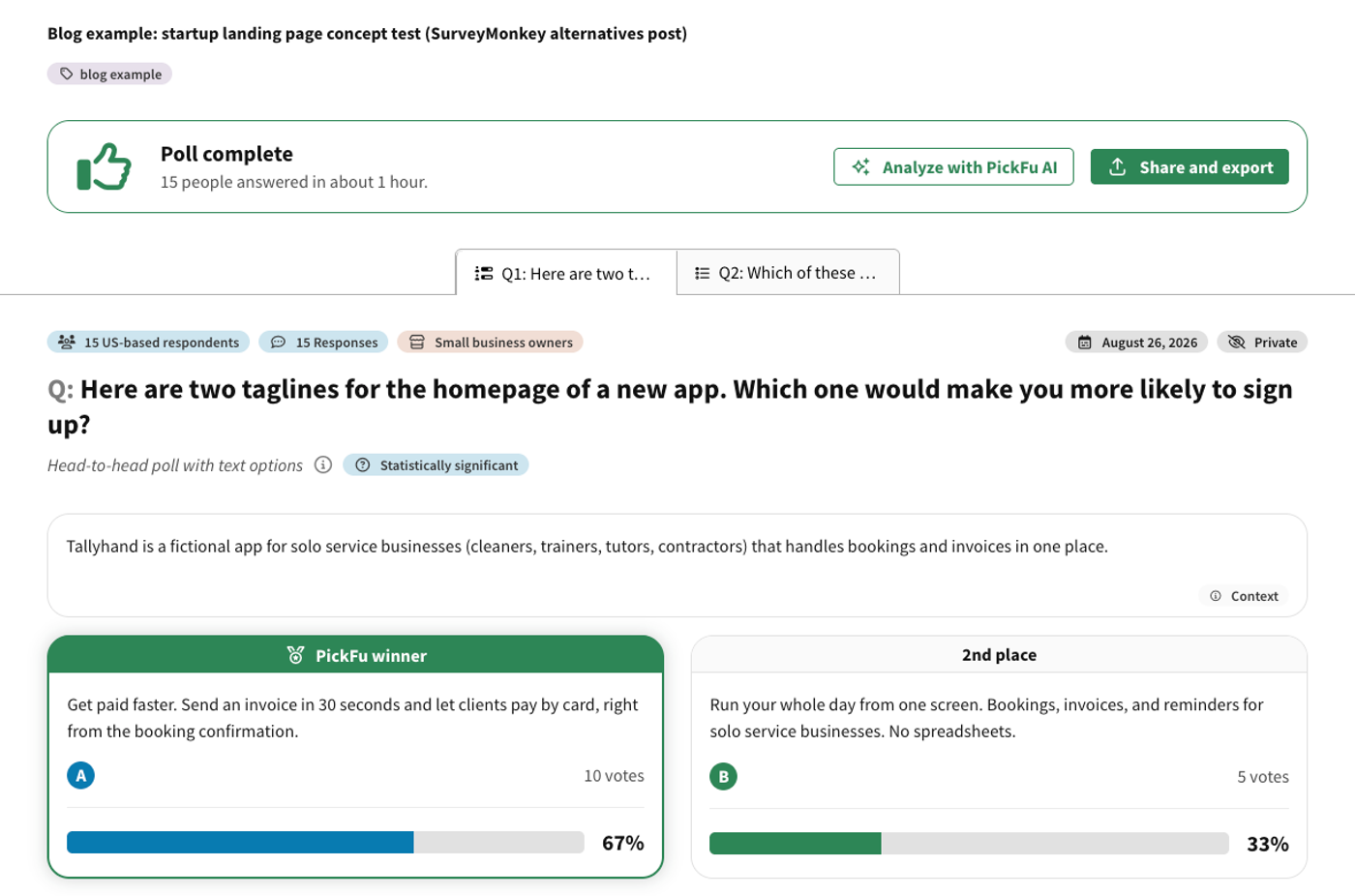 Here are two taglines for the homepage of a new app
