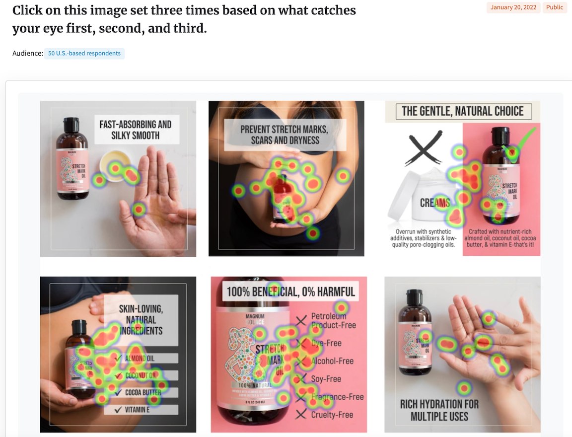 First click testing: example of a PickFu Click Test for a skincare product