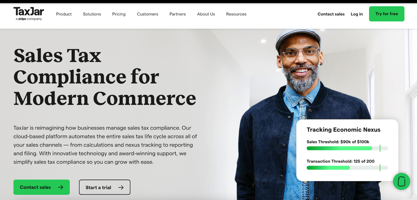 Etsy seller tools: TaxJar homepage