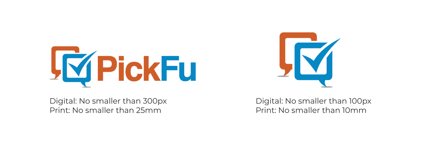 Minimum size specifications for the PickFu logo variants