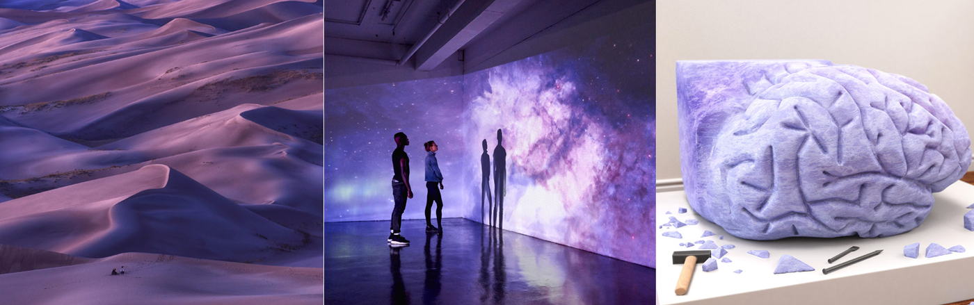 LinkedIn cover photos: a screenshot showing three purple-themed images from the Getty Images homepage