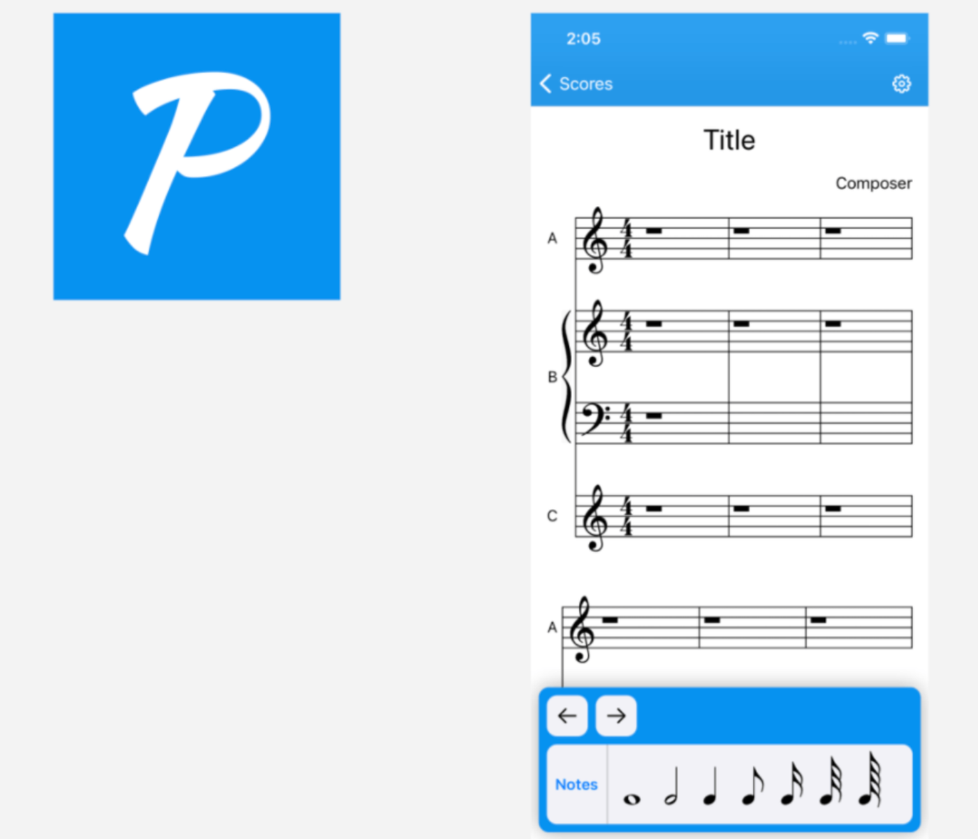 Screenshot of Option B's blue app icon for sheet music app poll
