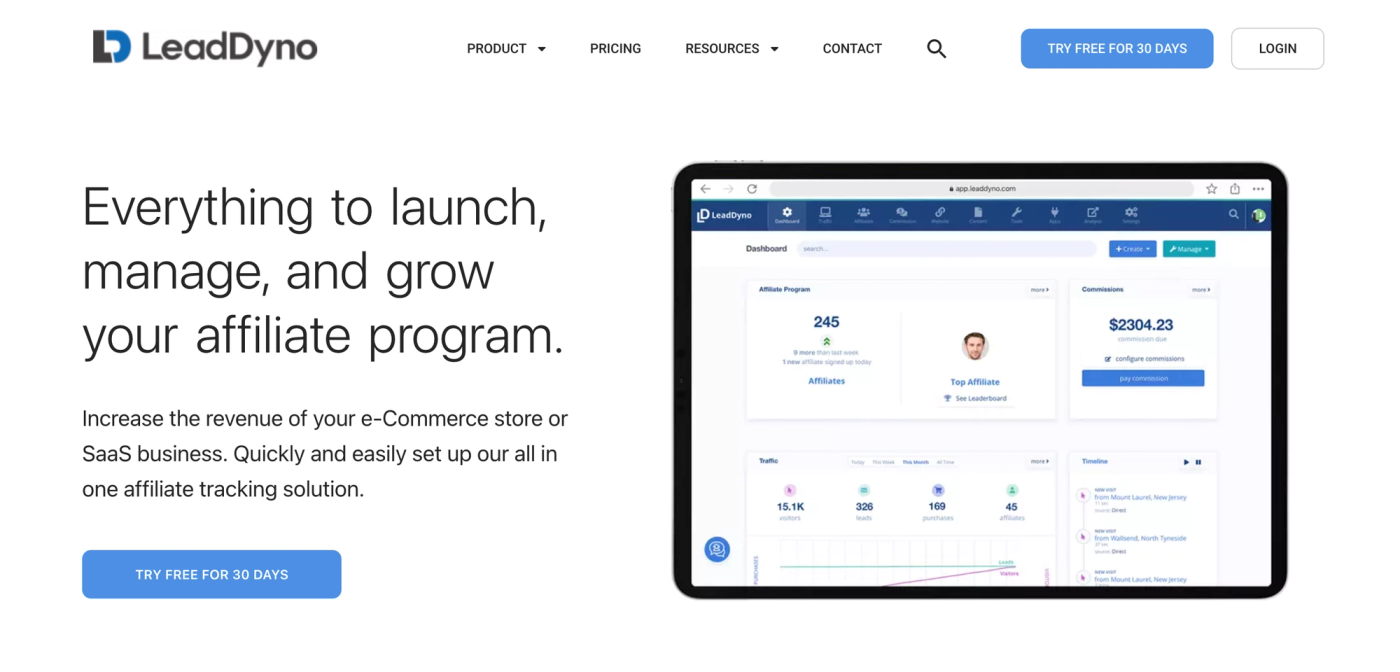 Etsy seller tools: LeadDyno homepage.