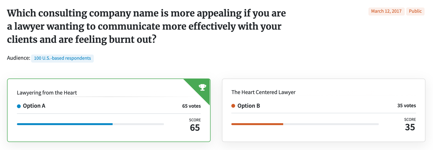 Test your business name: PickFu poll for a legal consulting company