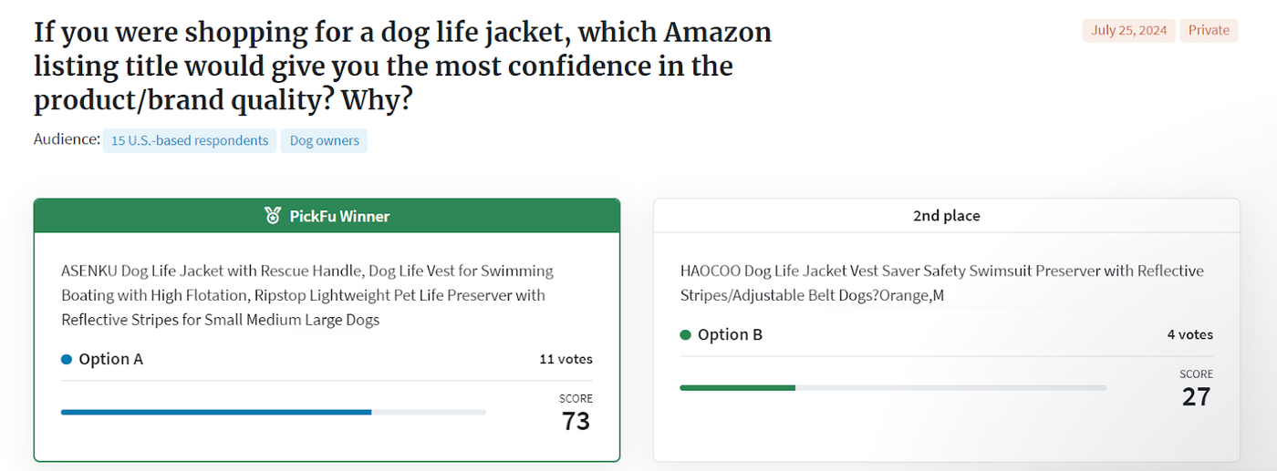 Screenshot of name for Amazon listing product, Dog life jacket
