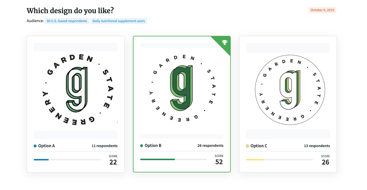 Garden state greenery logo comparison with PickFu
