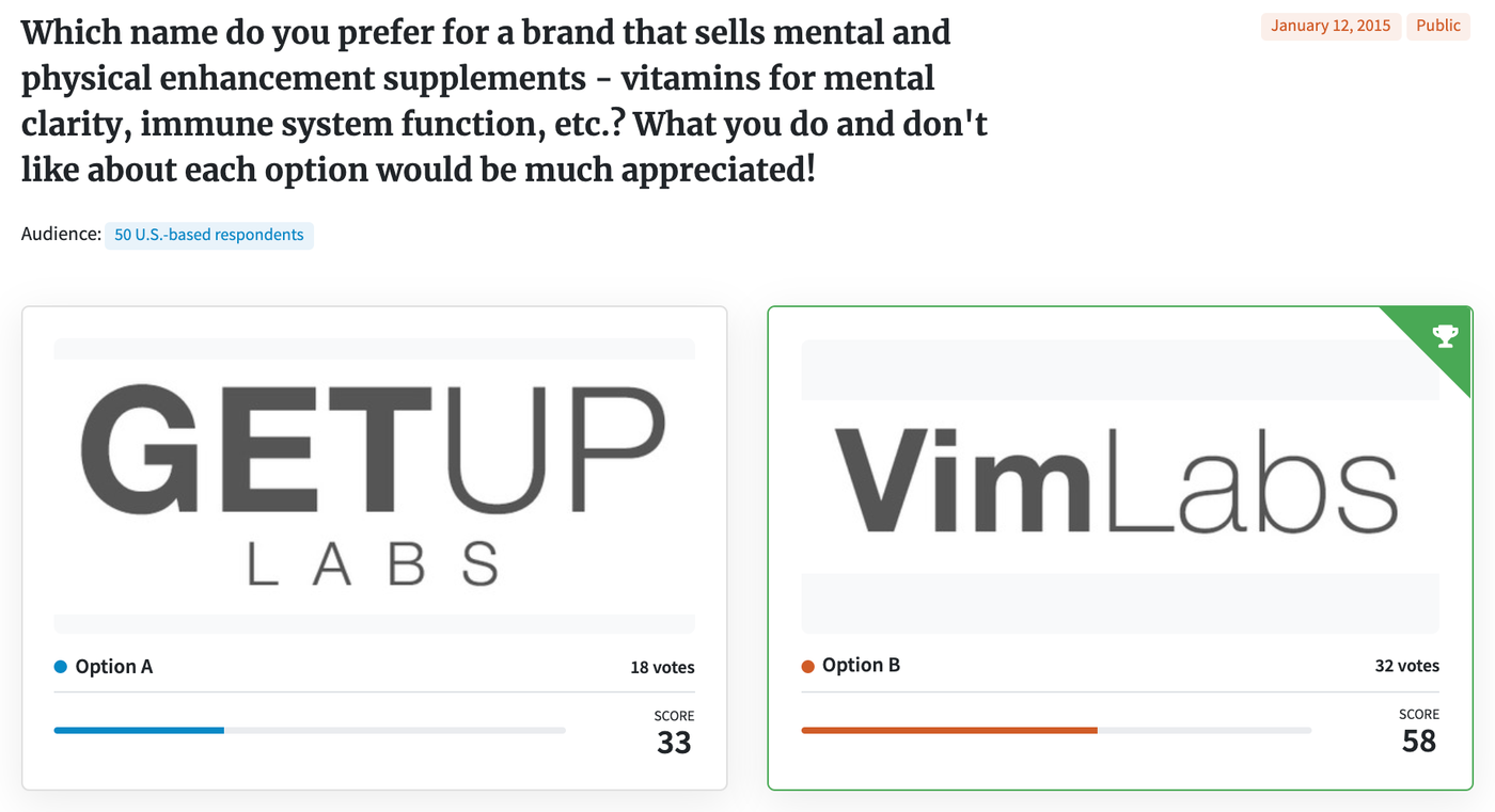 Test your business name: PickFu poll for a nutritional supplement brand