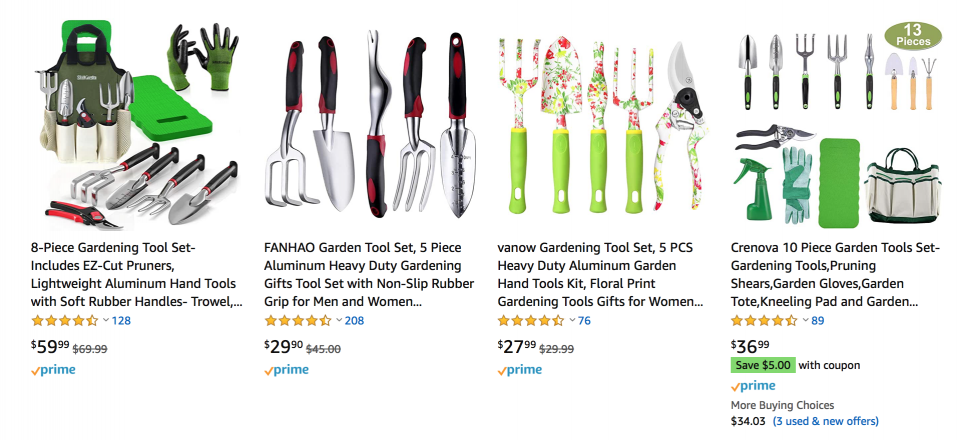 Amazon search results for gardening tool sets