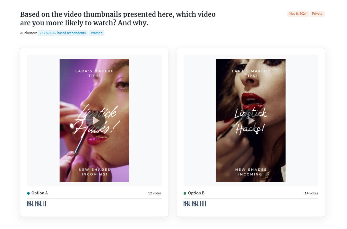 Screenshot of thumbnail comparison for videos.
