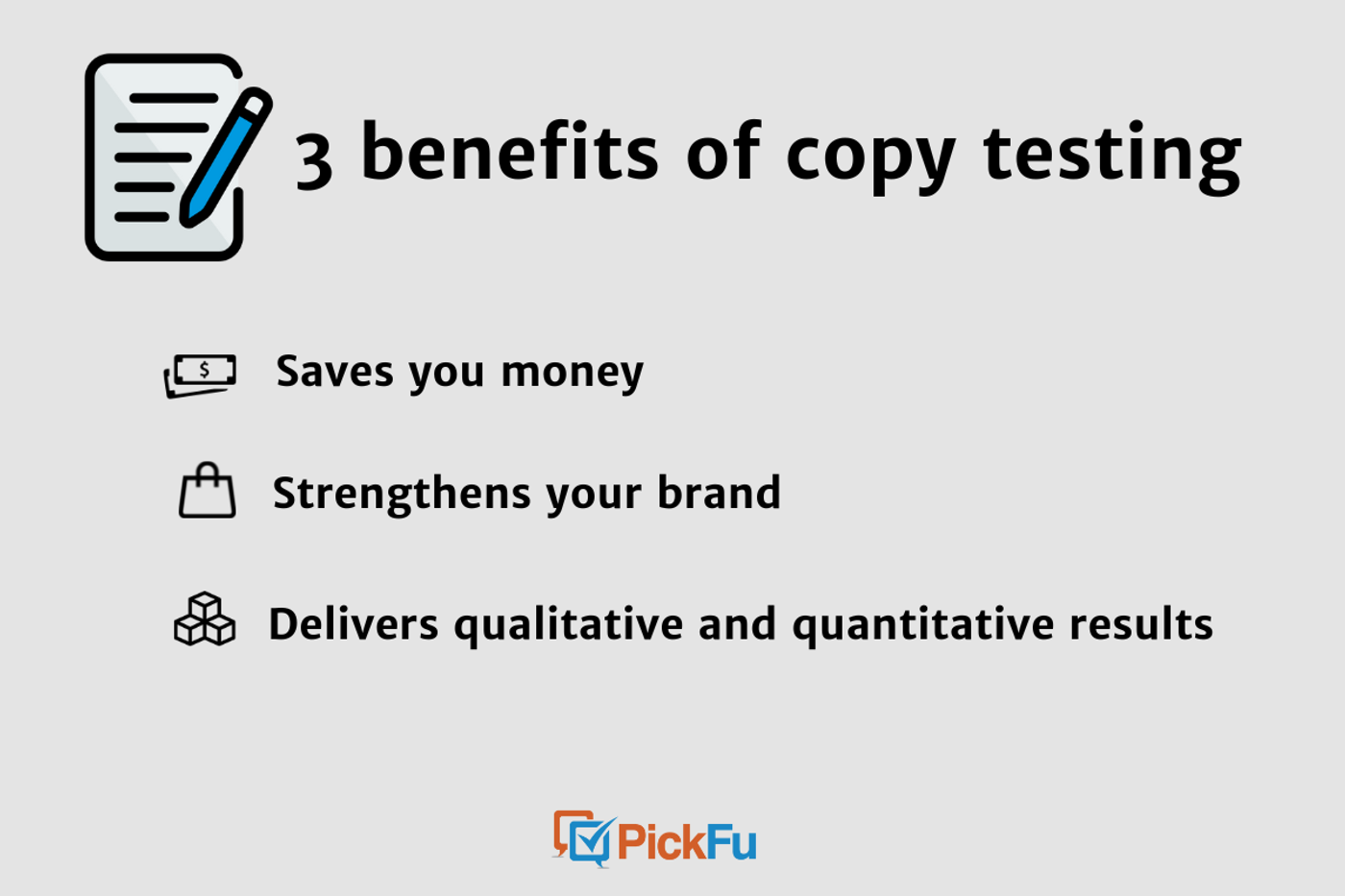 Infographic of the 3 benefits of copy testing
