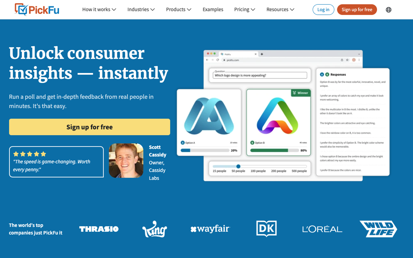 Picku homepage, above the fold desktop screenshot