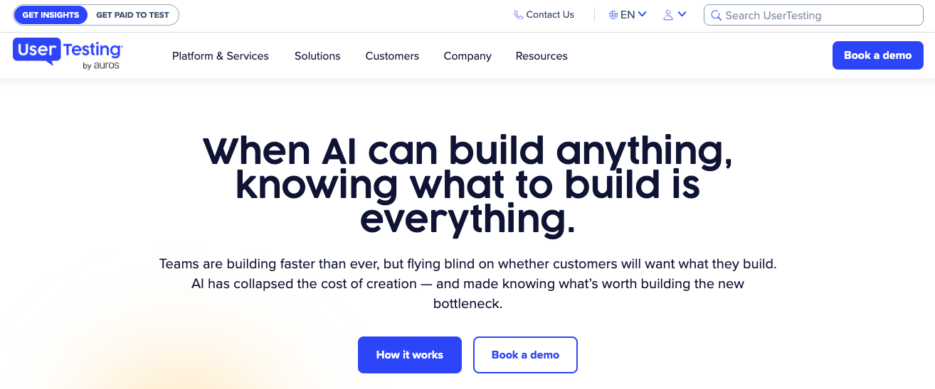 UserTesting enterprise UX research platform homepage