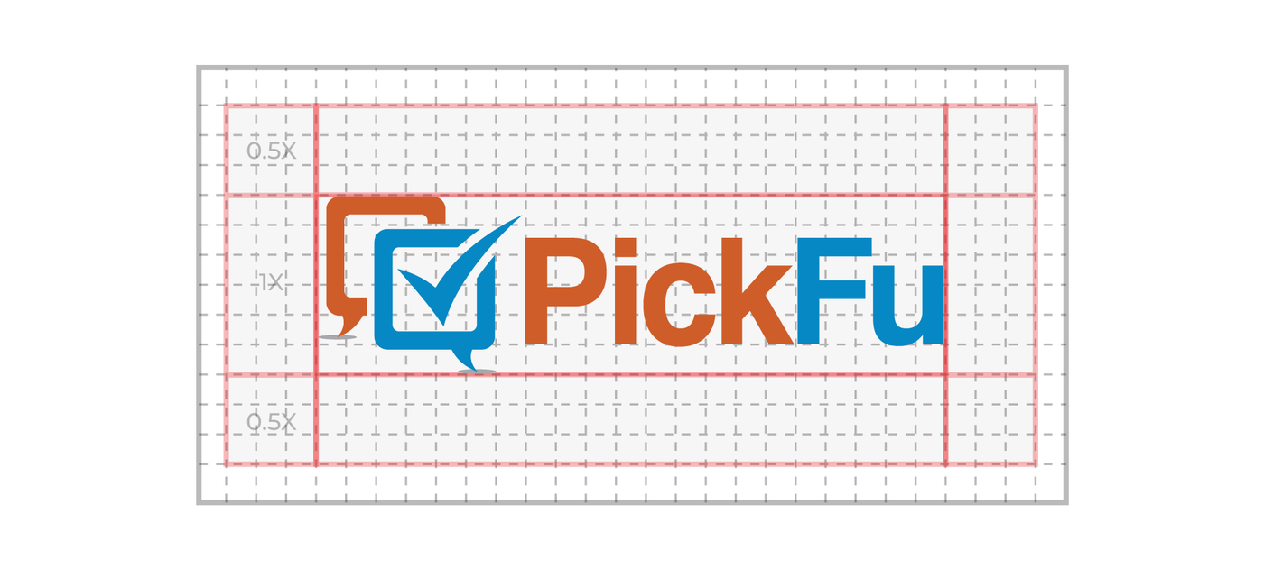 PickFu full logo on a grid showing clear space of 0.5X around the logo, where X is the logo height