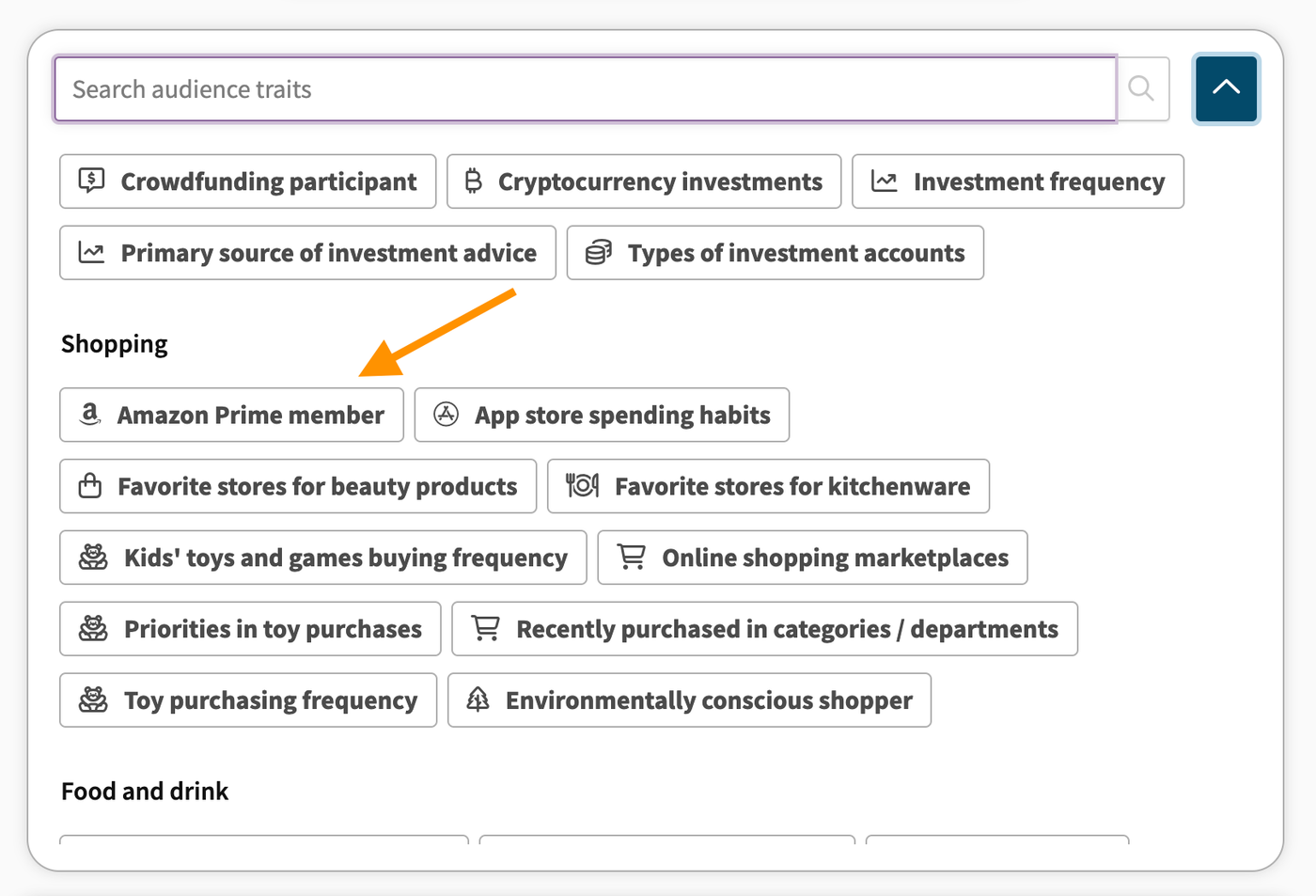 Screenshot of Amazon Prime audience trait in Poll Builder