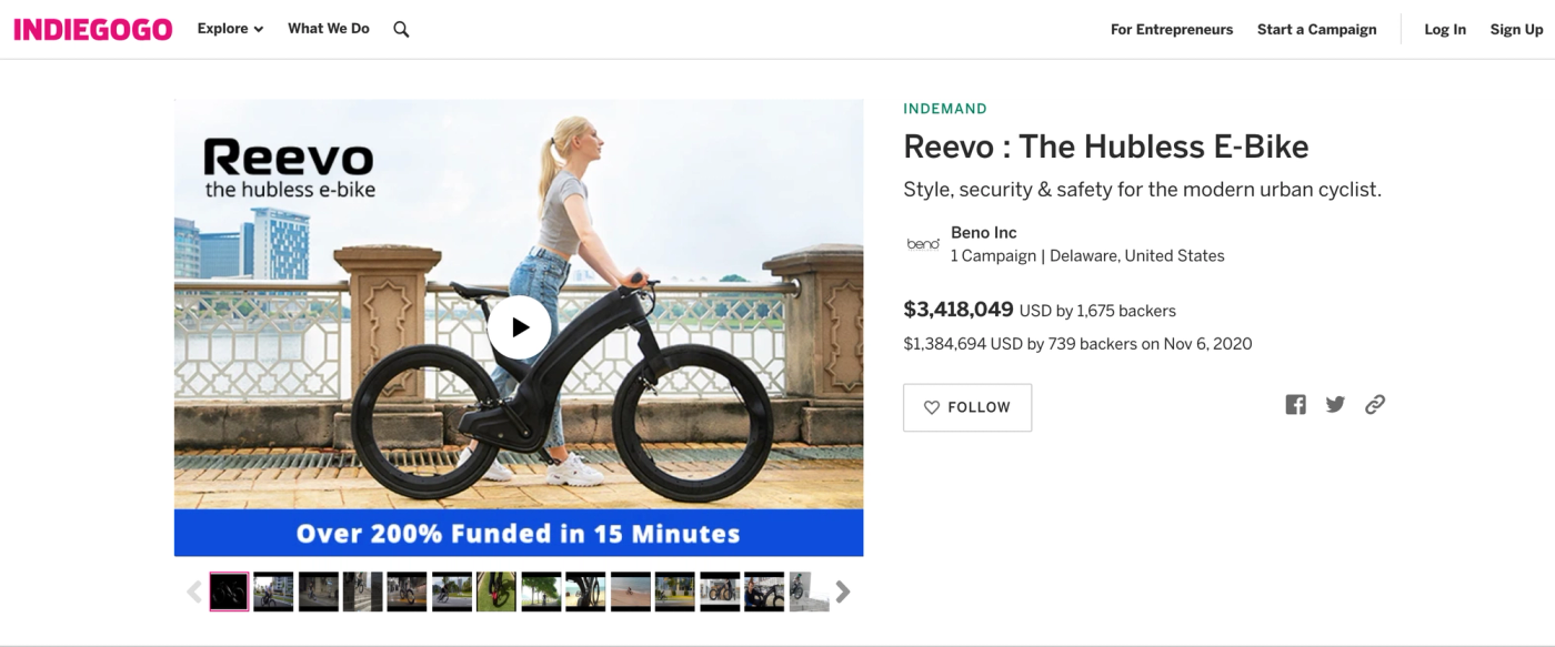 How to launch a successful crowdfunding campaign: the Indiegogo campaign for the Reevo hubless bike