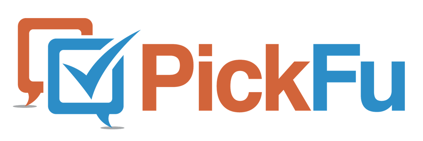 PickFu primary logo: orange and blue speech bubbles with a checkmark next to the PickFu wordmark