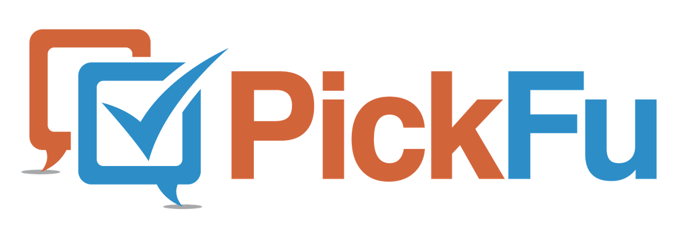 PickFu primary logo: orange and blue speech bubbles with a checkmark next to the PickFu wordmark