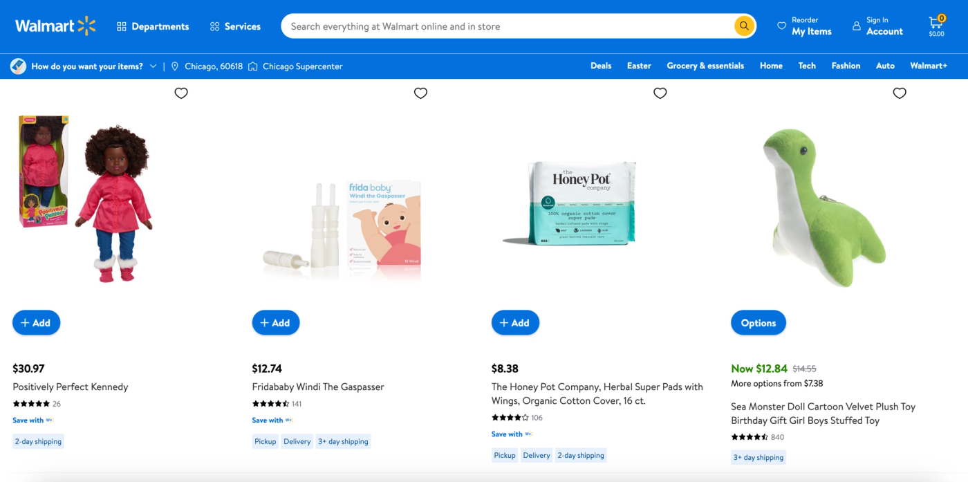 Walmart.com search results page for women-owned brands.
