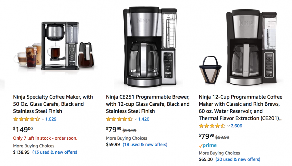 Amazon search results for Ninja coffee makers