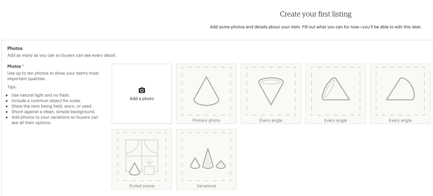 Image of Etsy listing setup