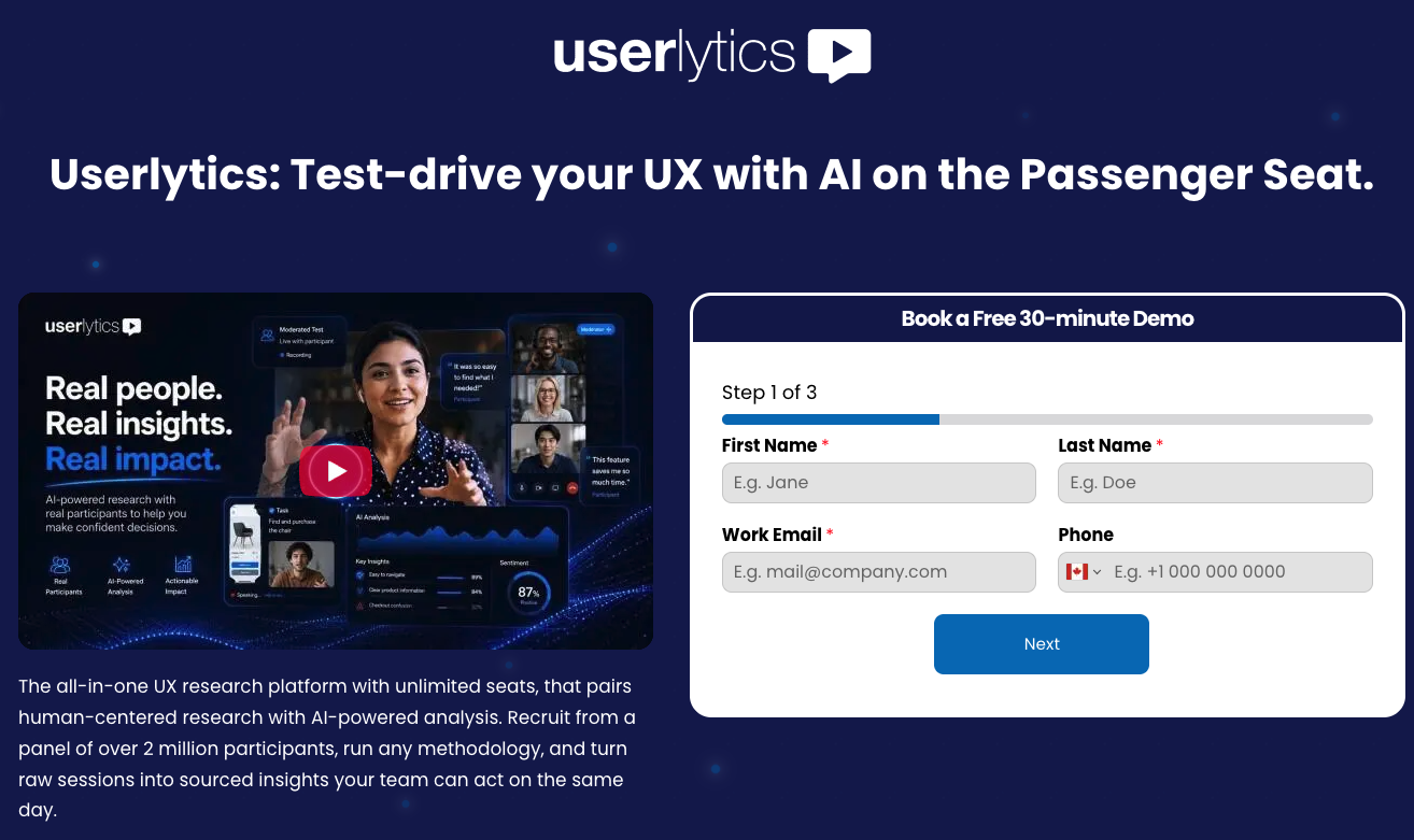 Userlytics remote usability testing homepage